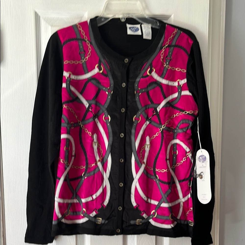 Diane Gilman Artistic Pink and Black Cardigan size M
